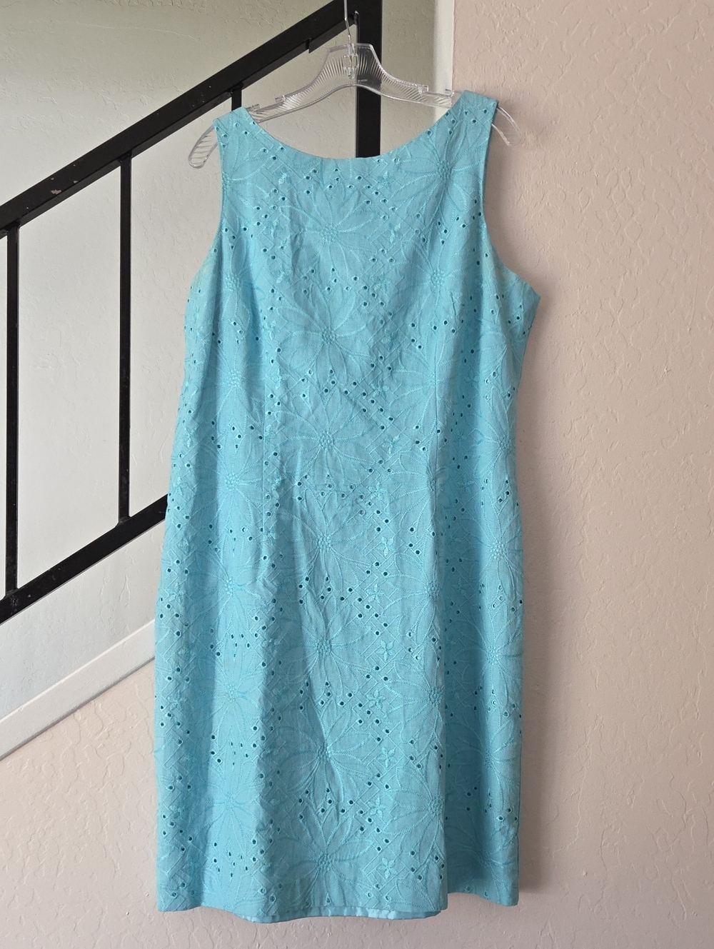dressbarn Light Aqua Eyelet Midi Shift Dress Size 16